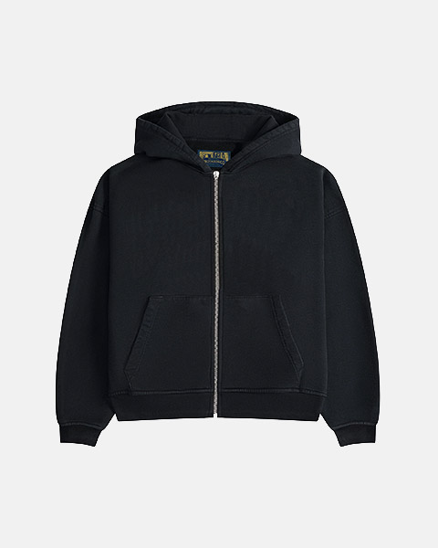 imagen frontal del poleron bozy zip negro de cierre completo